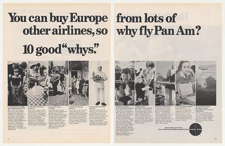 1971 Ad ad about Pan Am customer service and amenities.